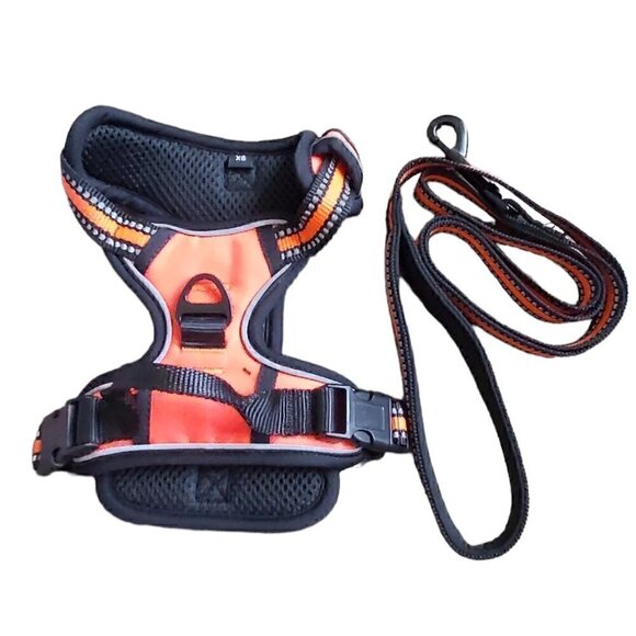 NWT Black And Orange Reflective Adjustable Dog Harness With Leash, Size XS - Picture 2 of 4